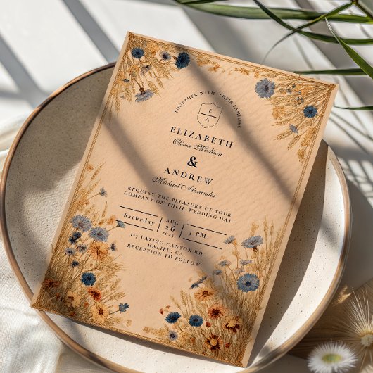 Invitation Rustic Blue Cornflower Wedding