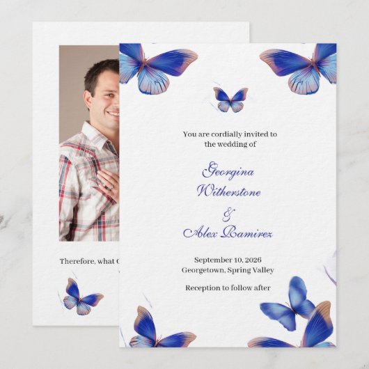 Invitation Rustic Blue Editable Photo Wedding Invite (Devant / Derrière)