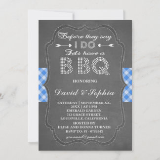 Invitation Rustic Blue En vichy Chalkboard I DO BBQ Invitatio