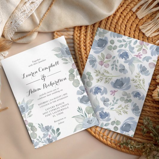 Invitation Rustic Blue Floral & Eucalyptus Wedding