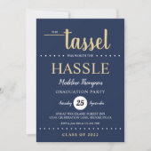 Invitation Rustic Blue Gold Tassel Script Graduation Party (Devant)