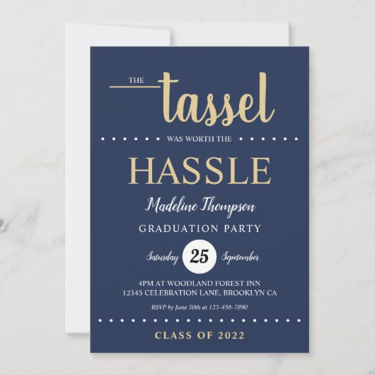 Invitation Rustic Blue Gold Tassel Script Graduation Party (Devant)
