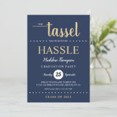Invitation Rustic Blue Gold Tassel Script Graduation Party (Debout devant)