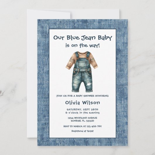 Invitation Rustic Blue Jean Boy Baby Shower (Devant)