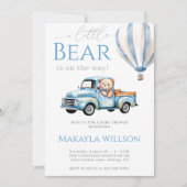 Invitation Rustic Blue Little Teddy Bear Baby shower de camio (Devant)