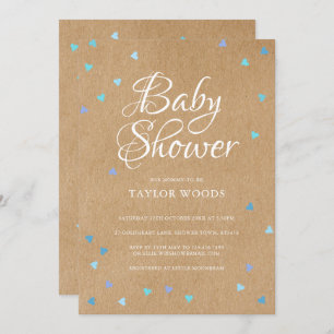 Invitation Rustic Blue Love Hearts Baby Boy Shower/Sprinkings