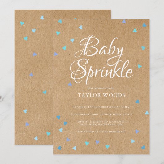 Invitation Rustic Blue Love Hearts Baby Boy Sprinkle (Devant / Derrière)
