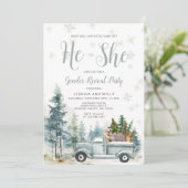 Invitation Rustic Blue Truck Forest Pine Trees Genre Reveille (Debout devant)