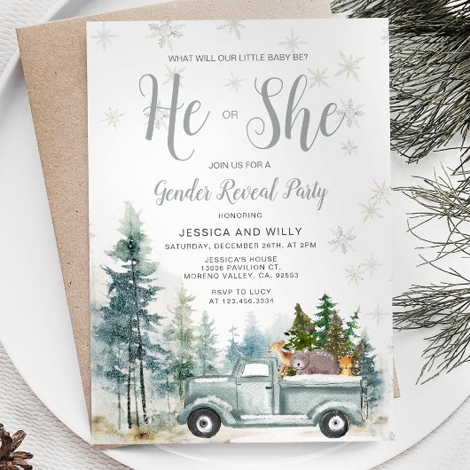 Invitation Rustic Blue Truck Forest Pine Trees Genre Reveille