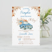 Invitation Rustic Blue Truck Petit Baby shower Citrouille (Debout devant)
