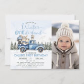 Invitation Rustic Blue Truck Winter Onederland 1st Birthday (Devant)