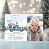 Invitation Rustic Blue Truck Winter Onederland 1st Birthday