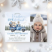 Invitation Rustic Blue Truck Winter Onederland 1st Birthday