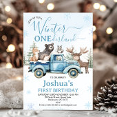 Invitation Rustic Blue Truck Winter Onederland Birthday