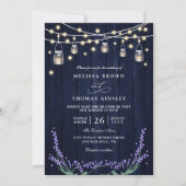 Invitation Rustic Blue Wood Lavender Elegant QR Code Wedding (Devant)