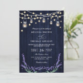 Invitation Rustic Blue Wood Lavender Elegant QR Code Wedding (Debout devant)