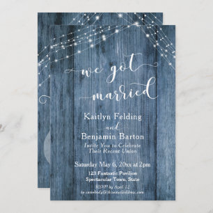 Invitation Rustic Blue Wood & Lights Nous Avons Marié Événeme