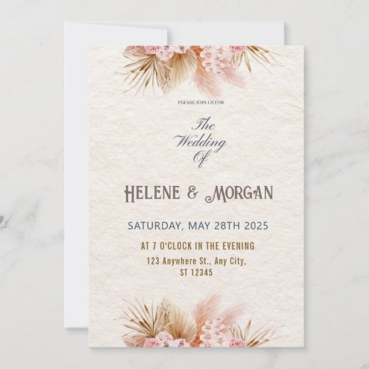 Invitation Rustic Blush Boho Floral Wedding Inviter (Devant)