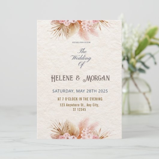 Invitation Rustic Blush Boho Floral Wedding Inviter (Debout devant)