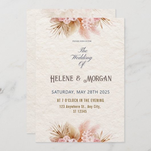 Invitation Rustic Blush Boho Floral Wedding Inviter (Devant / Derrière)