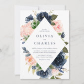 Invitation Rustic Blush et Navy Blue Floral Frame Mariage (Devant)