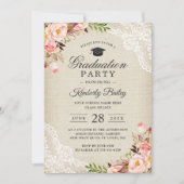 Invitation Rustic Blush Floral Lace Burlap Graduation Party (Devant)