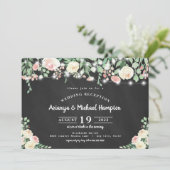 Invitation Rustic Blush Floral Lights Réception de mariage un (Debout devant)