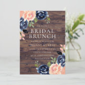 Invitation Rustic Blush Navy Blue Floral Fête des mariées Bru (Debout devant)