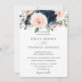 Invitation Rustic Blush Navy Blue Floral Greenery Mariage (Devant)