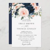 Invitation Rustic Blush Navy Blue Floral Greenery Mariage (Devant / Derrière)