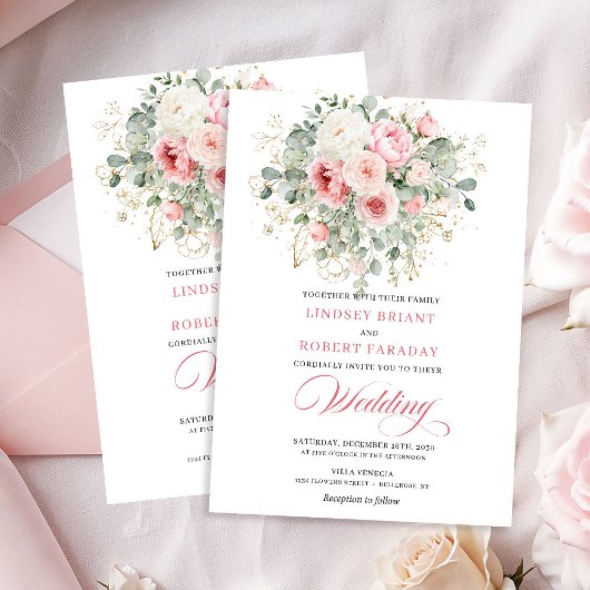 Invitation Rustic Blush Peony Greenery Gold Wedding Invitatio