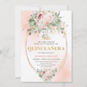 Invitation Rustic Blush Roses Eucalyptus Quinceañera Invite (Devant)