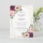 Invitation Rustic Blush Watercolor Floral Photo Mariage (Debout devant)