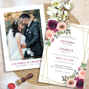 Invitation Rustic Blush Watercolor Floral Photo Mariage