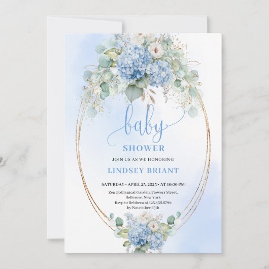 Invitation Rustic Bohemian Blue Hydrangeas Baby Shower Invite (Devant)