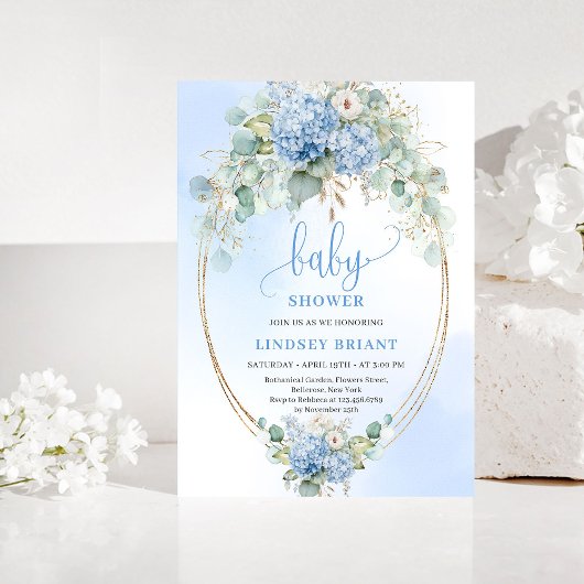 Invitation Rustic Bohemian Blue Hydrangeas Baby Shower Invite
