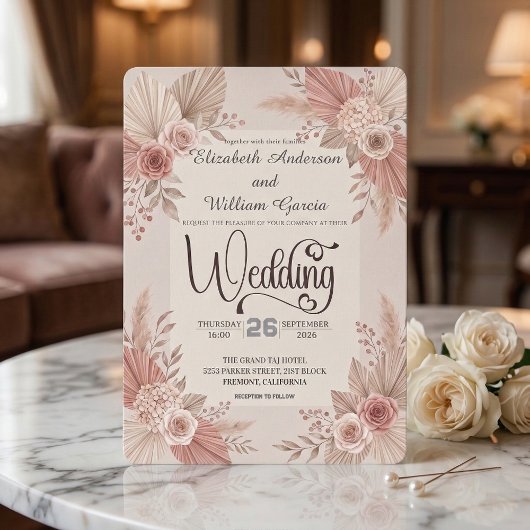 Invitation Rustic Bohemian Blush Dusty Rose Wedding