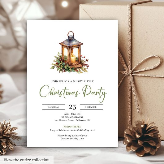 Invitation Rustic Bohemian Neutral Pine Wreath Christmas Card