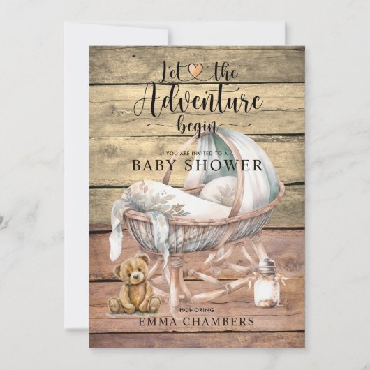 Invitation Rustic Boho Adventure commence le Baby shower (Devant)