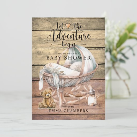 Invitation Rustic Boho Adventure commence le Baby shower (Debout devant)