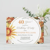 Invitation Rustic Boho Autumn Sunflower 40e fête d'anniversai (Debout devant)