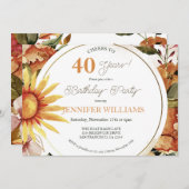 Invitation Rustic Boho Autumn Sunflower 40e fête d'anniversai (Devant / Derrière)