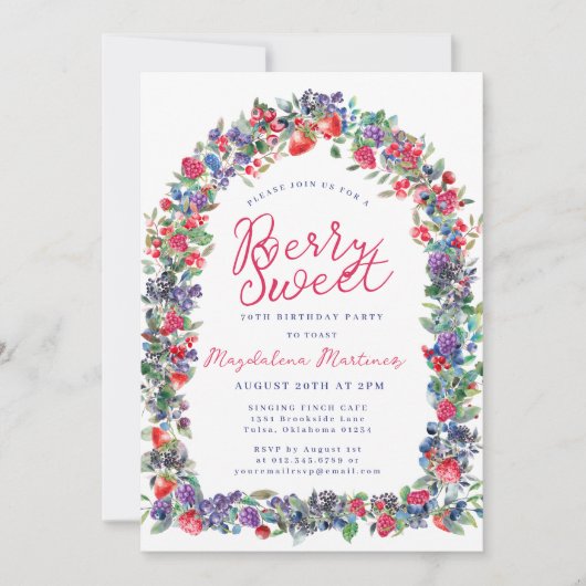Invitation Rustic Boho Berry Arch Été 70e anniversaire (Devant)