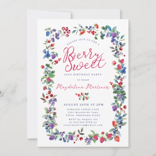 Invitation Rustic Boho Berry Sweet été 21e anniversaire (Devant)