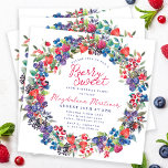 Invitation Rustic Boho Berry Sweet été 40e anniversaire<br><div class="desc">Juste à temps pour l'été 2024, notre toute nouvelle collection Summer Berry Bliss. L'Americana rouge, blanc et bleu rencontre le Boho Chic rustique. Fraises, framboises et bleuets sur un arrière - plan blanc créent une ambiance patriotique dans ce cadre botanique de baies. Berry Sweet est écrit dans un script rouge...</div>