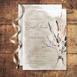 Invitation Rustic Boho Bouquet Fête des mariées moderne Invit<br><div class="desc">Ce design est composé d'un simple arrière - plan d'aquarelle brun gris avec un bouquet boho rustique de graminées brune,  noire,  tane et grise et de queues de chat nouées avec un ruban noir. Parfait pour l'automne,  mais beau en toute saison ! Créé par Simply Farmhouse Press.</div>
