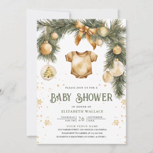 Invitation Rustic Boho Boy Winter Christmas Baby Shower (Devant)