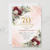 Invitation Rustic Boho Burgundy Floral 70th Birthday Invite (Devant)