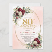 Invitation Rustic Boho Burgundy Floral 80th Birthday Invite (Devant)
