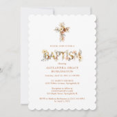 Invitation Rustic Boho Chic Floral Cross Baptism TMF26 (Devant)